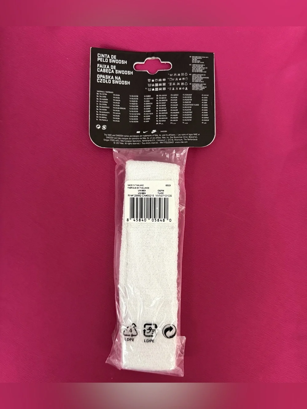 Nike Unisex White Terry Moisture Wicking Headband with Black Swoosh Logo. NWT